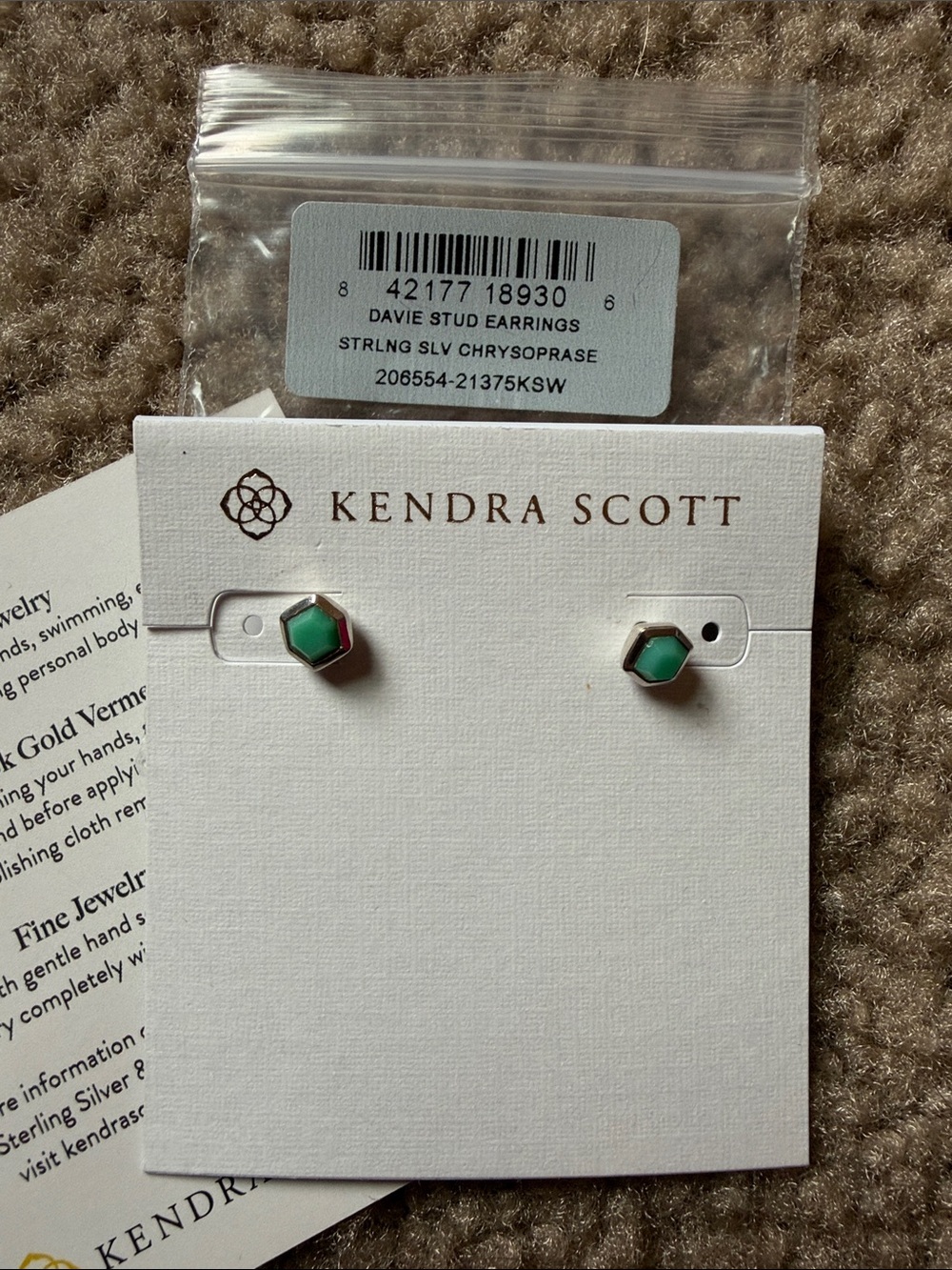 Kendra Scott Sterling Silver Chrysoprase Hexagon Stud Earrings - Green